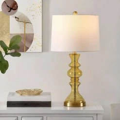Jaiden 27 in. Amber Table Lamp with Off White Shade by Safavieh -Safavieh Sales amber safavieh table lamps tbl4204b 31 1000