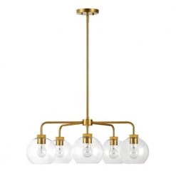 27.75 in. 5-Light Antique Brass Shaded Chandelier with Bubble Glass Shade by Kawoti
