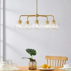 27.75 in. 5-Light Antique Brass Shaded Chandelier with Bubble Glass Shade by Kawoti -Safavieh Sales antique brass kawoti chandeliers 21074 c3 1000