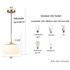 1-Light Opal Glass Pendant Light in Antique Brass Finish by Kawoti -Safavieh Sales antique brass kawoti chandeliers 21088 40 1000