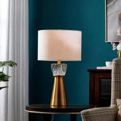 24.5 in. Antique Brass Metal Table Lamp with Crystal-Decorated Base by Kawoti -Safavieh Sales antique brass kawoti table lamps 21061 31 1000