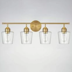 30.25 in. 4-Light Antique Brass Vanity Light with Clear Glass Shade by Kawoti -Safavieh Sales antique brass kawoti vanity lighting 21050 44 1000