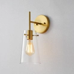 1-Light Antique Brass Armed Sconce with Cone Glass Shade by Kawoti