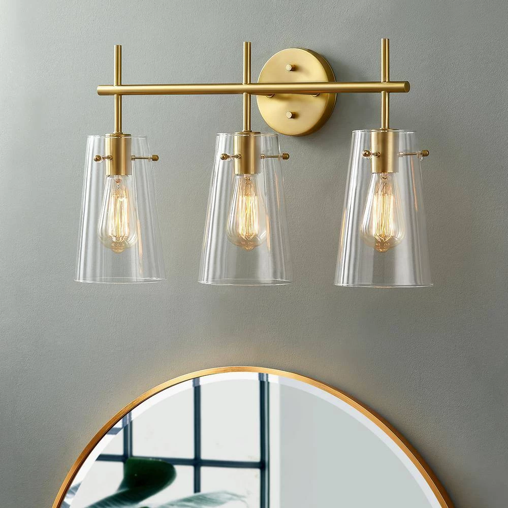 24 in. 3-Light Antique Brass Vanity Light with Clear Glass Shade by Kawoti 7 24 in. 3-Light Antique Brass Vanity Light with Clear Glass Shade by Kawoti - Image 7