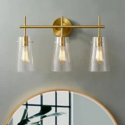 24 in. 3-Light Antique Brass Vanity Light with Clear Glass Shade by Kawoti