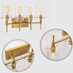 27.5 in. 4-Light Antique Brass Cylindrical Vanity Light with Clear Glass Shade by Kawoti 16 27.5 in. 4-Light Antique Brass Cylindrical Vanity Light with Clear Glass Shade by Kawoti -Safavieh Sales antique brass kawoti vanity lighting 21125 1f 1000