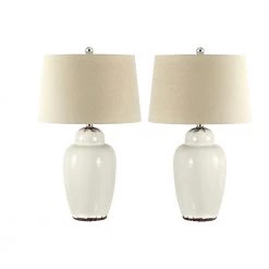 Emerly 21.5 in. Antique White Table Lamp with Oatmeal Shade (Set of 2) by Safavieh