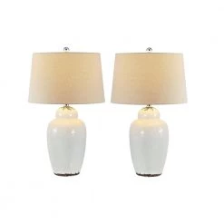 Emerly 21.5 in. Antique White Table Lamp with Oatmeal Shade (Set of 2) by Safavieh -Safavieh Sales antique white safavieh table lamps tbl4398a set2 c3 1000