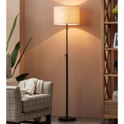 65 in. Adjustable Black Metal Floor Lamp with Pull Chain Switch by Kawoti -Safavieh Sales black kawoti floor lamps 21008 31 1000