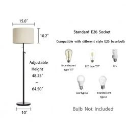 65 in. Adjustable Black Metal Floor Lamp with Pull Chain Switch by Kawoti -Safavieh Sales black kawoti floor lamps 21008 40 1000