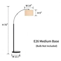 70 in. Arc Black Floor Lamp with Adjustable Angle Shade by Kawoti -Safavieh Sales black kawoti floor lamps 21014 1f 1000