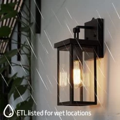 1-Light Black Hardwired Outdoor Dusk to Dawn Hardwired Wall Lantern Sconce by Kawoti -Safavieh Sales black kawoti outdoor sconces 21128 1f 1000