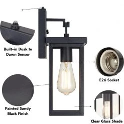 1-Light Black Hardwired Outdoor Dusk to Dawn Hardwired Wall Lantern Sconce by Kawoti -Safavieh Sales black kawoti outdoor sconces 21128 4f 1000