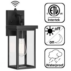 1-Light Black Hardwired Outdoor Dusk to Dawn Hardwired Wall Lantern Sconce by Kawoti