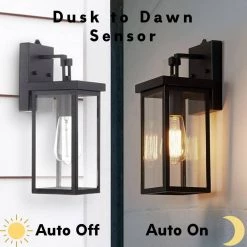 1-Light Black Hardwired Outdoor Dusk to Dawn Hardwired Wall Lantern Sconce by Kawoti -Safavieh Sales black kawoti outdoor sconces 21128 c3 1000
