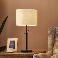 25 in. Black Metal Table Lamp with Beige Fabric Shade by Kawoti -Safavieh Sales black kawoti table lamps 21010 c3 1000