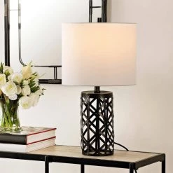 Berny 22 in. Black Table Lamp with White Shade by Safavieh -Safavieh Sales black safavieh table lamps tbl4264a 31 1000