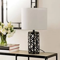 Berny 22 in. Black Table Lamp with White Shade by Safavieh -Safavieh Sales black safavieh table lamps tbl4264a e1 1000