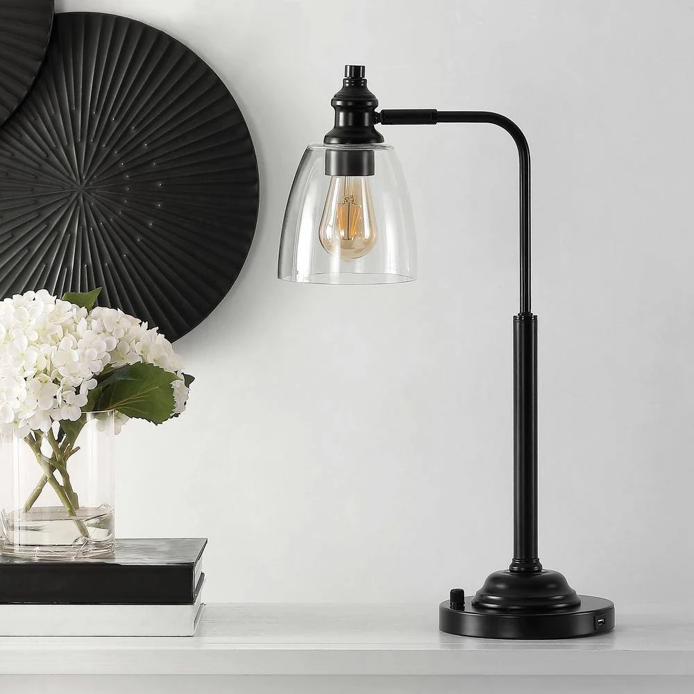 Rino 23 in. Black Table Lamp with White Shade by Safavieh 2 Rino 23 in. Black Table Lamp with White Shade by Safavieh - Image 2