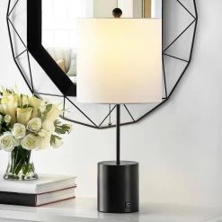Dalra 25 in. Black Table Lamp with White Shade by Safavieh -Safavieh Sales black safavieh table lamps tbl4358a 31 1000