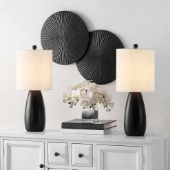 Arlia 24 in. Black Table Lamp with White Shade (Set of 2) by Safavieh -Safavieh Sales black safavieh table lamps tbl4363a set2 31 1000
