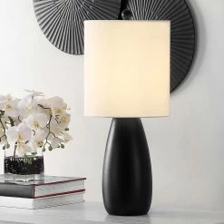 Arlia 24 in. Black Table Lamp with White Shade (Set of 2) by Safavieh -Safavieh Sales black safavieh table lamps tbl4363a set2 4f 1000