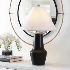 Cerlia 26 in. Black Table Lamp with White Shade by Safavieh -Safavieh Sales black safavieh table lamps tbl4369a 31 1000