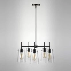 5-Light Blackened Bronze Chandelier with Clear Glass Shade by Kawoti -Safavieh Sales blackened bronze kawoti chandeliers 21069 66 1000