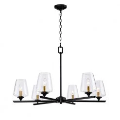 6-Light Blackened Bronze Shaded Chandelier Light with Clear Glass Shade by Kawoti -Safavieh Sales blackened bronze kawoti chandeliers 21077 c3 1000