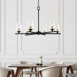 6-Light Blackened Bronze Shaded Chandelier Light with Clear Glass Shade by Kawoti -Safavieh Sales blackened bronze kawoti chandeliers 21077 fa 1000