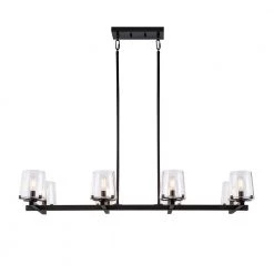 8-Light Blackened Bronze Kitchen Island Linear Pendant with Glass Shade by Kawoti -Safavieh Sales blackened bronze kawoti chandeliers 21085 4f 1000