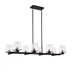 8-Light Blackened Bronze Kitchen Island Linear Pendant with Glass Shade by Kawoti