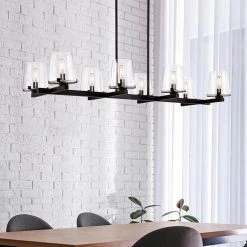 8-Light Blackened Bronze Kitchen Island Linear Pendant with Glass Shade by Kawoti -Safavieh Sales blackened bronze kawoti chandeliers 21085 c3 1000