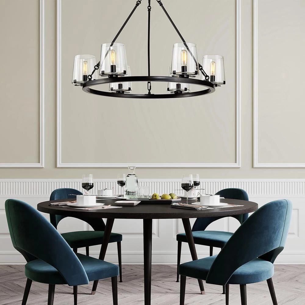 6-Light 28.5 in. Wagon Wheel Chandelier with Glass Shade by Kawoti 10 6-Light 28.5 in. Wagon Wheel Chandelier with Glass Shade by Kawoti - Image 10