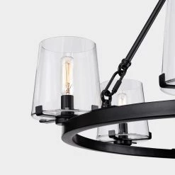 6-Light 28.5 in. Wagon Wheel Chandelier with Glass Shade by Kawoti 16 6-Light 28.5 in. Wagon Wheel Chandelier with Glass Shade by Kawoti -Safavieh Sales blackened bronze kawoti chandeliers 21086 44 1000