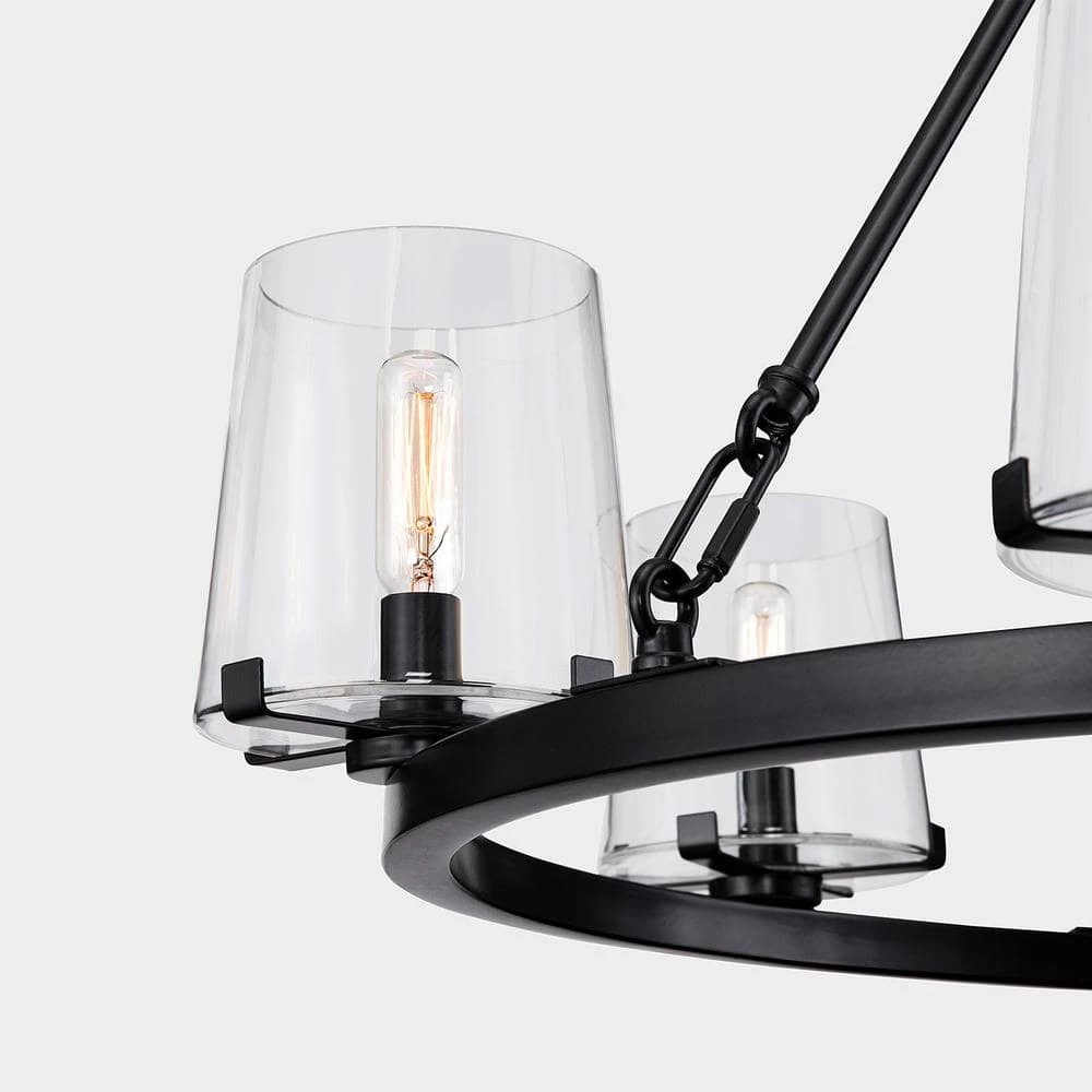 6-Light 28.5 in. Wagon Wheel Chandelier with Glass Shade by Kawoti 7 6-Light 28.5 in. Wagon Wheel Chandelier with Glass Shade by Kawoti - Image 7