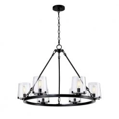 6-Light 28.5 in. Wagon Wheel Chandelier with Glass Shade by Kawoti