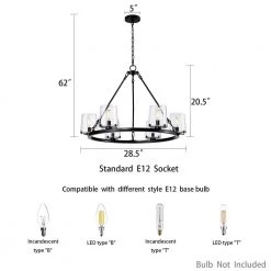 6-Light 28.5 in. Wagon Wheel Chandelier with Glass Shade by Kawoti 18 6-Light 28.5 in. Wagon Wheel Chandelier with Glass Shade by Kawoti -Safavieh Sales blackened bronze kawoti chandeliers 21086 76 1000