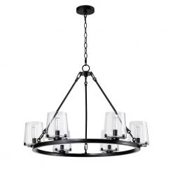 6-Light 28.5 in. Wagon Wheel Chandelier with Glass Shade by Kawoti 17 6-Light 28.5 in. Wagon Wheel Chandelier with Glass Shade by Kawoti -Safavieh Sales blackened bronze kawoti chandeliers 21086 fa 1000