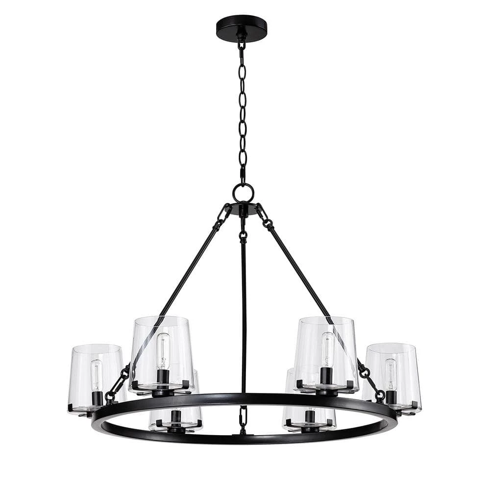 6-Light 28.5 in. Wagon Wheel Chandelier with Glass Shade by Kawoti 8 6-Light 28.5 in. Wagon Wheel Chandelier with Glass Shade by Kawoti - Image 8