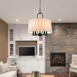 19 in. 5-Light Blackened Bronze Drum Chandelier with Fabric Shade by Kawoti -Safavieh Sales blackened bronze kawoti chandeliers 21105 4f 1000