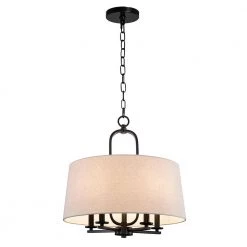 19 in. 5-Light Blackened Bronze Drum Chandelier with Fabric Shade by Kawoti