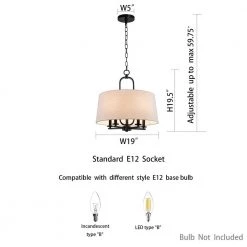 19 in. 5-Light Blackened Bronze Drum Chandelier with Fabric Shade by Kawoti -Safavieh Sales blackened bronze kawoti chandeliers 21105 76 1000