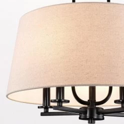 19 in. 5-Light Blackened Bronze Drum Chandelier with Fabric Shade by Kawoti -Safavieh Sales blackened bronze kawoti chandeliers 21105 fa 1000