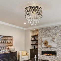 15 in. 3-Light Blackened Bronze Crystal Drum Flush Mount by Kawoti -Safavieh Sales blackened bronze kawoti flush mount lights 21101 31 1000