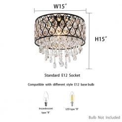 15 in. 3-Light Blackened Bronze Crystal Drum Flush Mount by Kawoti -Safavieh Sales blackened bronze kawoti flush mount lights 21101 44 1000