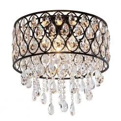 15 in. 3-Light Blackened Bronze Crystal Drum Flush Mount by Kawoti