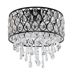 15 in. 3-Light Blackened Bronze Crystal Drum Flush Mount by Kawoti -Safavieh Sales blackened bronze kawoti flush mount lights 21101 c3 1000