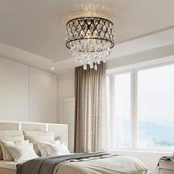 15 in. 3-Light Blackened Bronze Crystal Drum Flush Mount by Kawoti -Safavieh Sales blackened bronze kawoti flush mount lights 21101 fa 1000