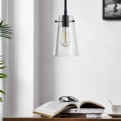 1-Light Blackened Bronze Single Pendant Light with Clear Glass Shade by Kawoti -Safavieh Sales blackened bronze kawoti pendant lights 21071 31 1000